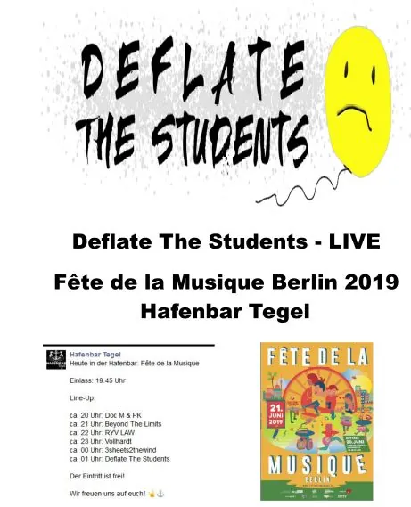 Running Order der Hafenbar zur Fête de la Musique 2019: Deflate The Students um ca. 1 Uhr als letzte Band